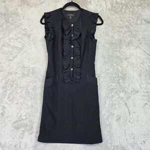 Ted Baker Dress Womens 1 (4) Black Ruffle Front Sheath Pockets Work Office